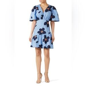 Kate Spade Blue Grand Flora Floral Flounce Mini Dress 0